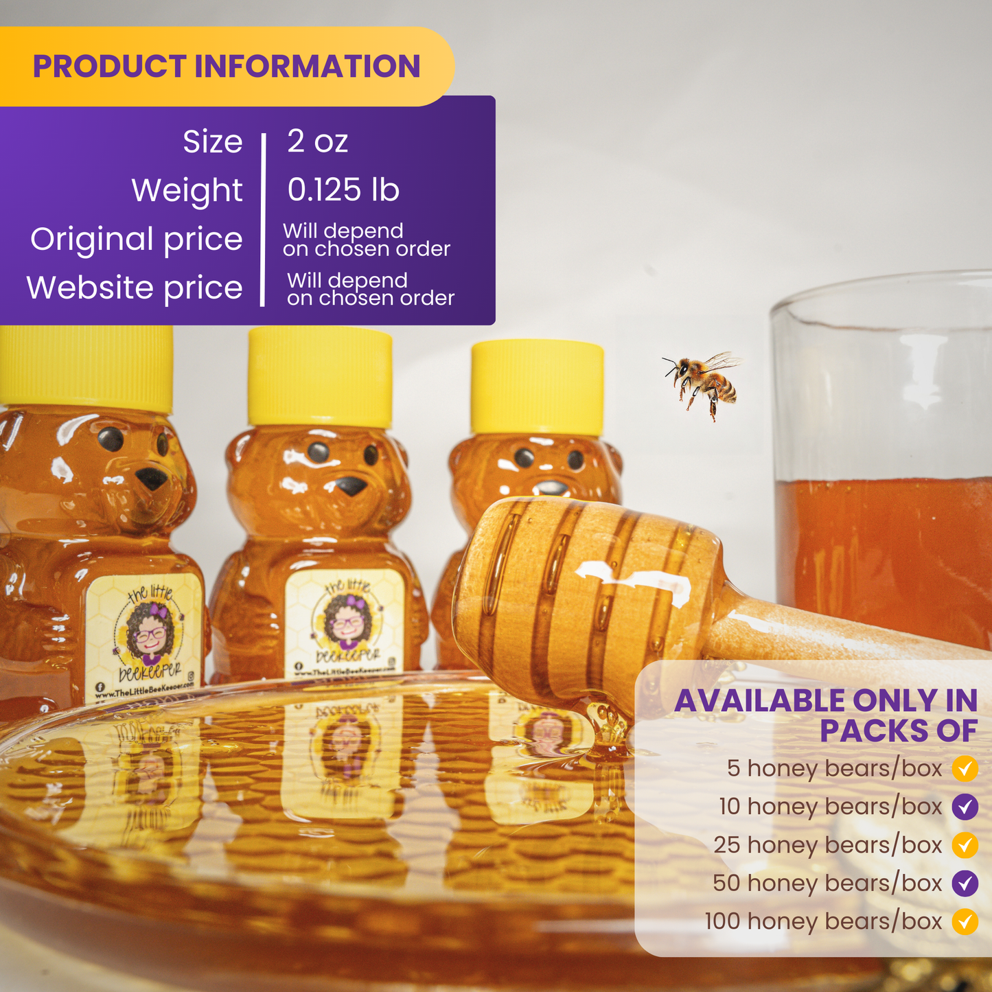 2oz Honey Bear – Local, Pure, and Raw Wildflower Honey